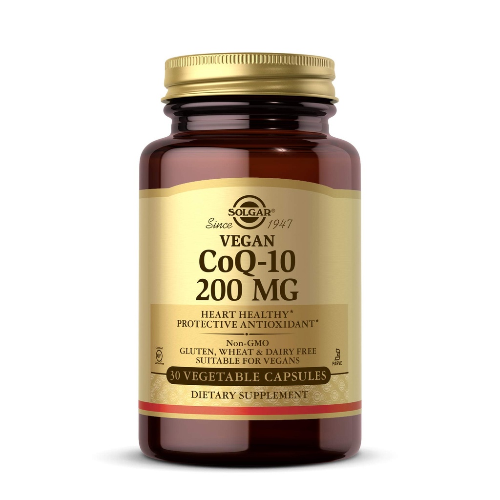 Solgar Vegetarian CoQ-10 200 mg, 30 Vegetable Capsules - Heart Healthy, Protective Antioxidant - Coenzyme Q10 (CoQ-10) Supplement - Vegan, Gluten Free, Dairy Free, Kosher - 30 Servings