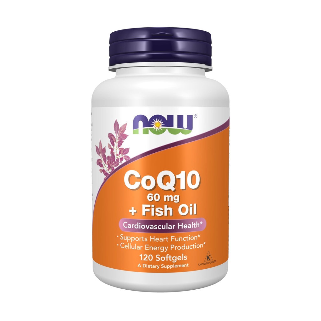 NOW Foods Supplements, CoQ10 60 mg with Omega 3 Fish Oil, Cardiovascular Health*, 120 Softgels