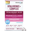 Hyaluronic Acid Supplements 200mg - Marine Collagen Peptides, Vitamin B3 Niacinamide, Ceramides Supplement - Deep Hydration & Anti-Aging Skin Care Complex for Women and Men - 60 Foil Sealed Tablets