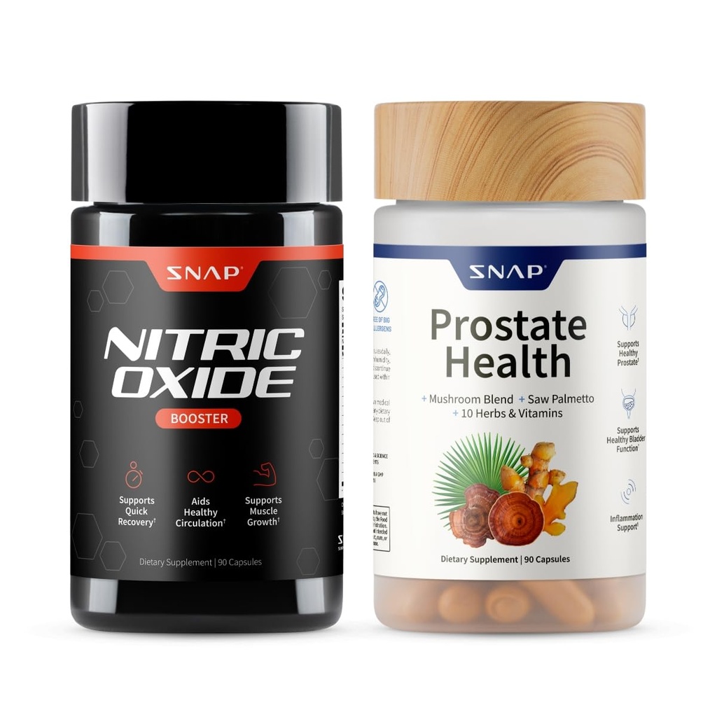 Snap Supplements Prostate Health & Nitric Oxide Supplement Bundle for Men, 90 Vegetarian Capsules Each.