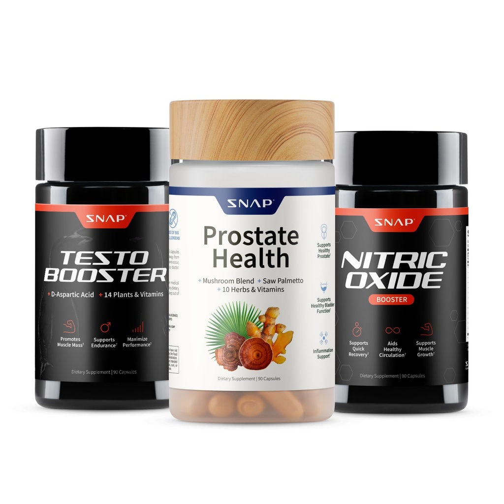 Snap Supplements Big Boy Bundle, Includes Prostate Health with Saw Palmetto for Men, Testo Booster for Men & Nitric Oxide Booster, 90 Capsules Each