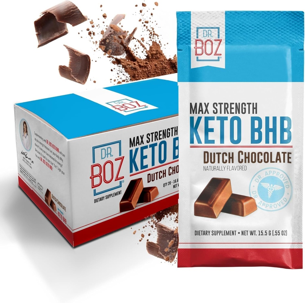 Dr. Boz - Keto BHB Powder - Holandés Chocolate, 20 Sachets - Aumentar la energía " Reducir los ahorros - Max Strength Suplemento dietético - Estados Unidos Hecho - 11.7oz (332g)