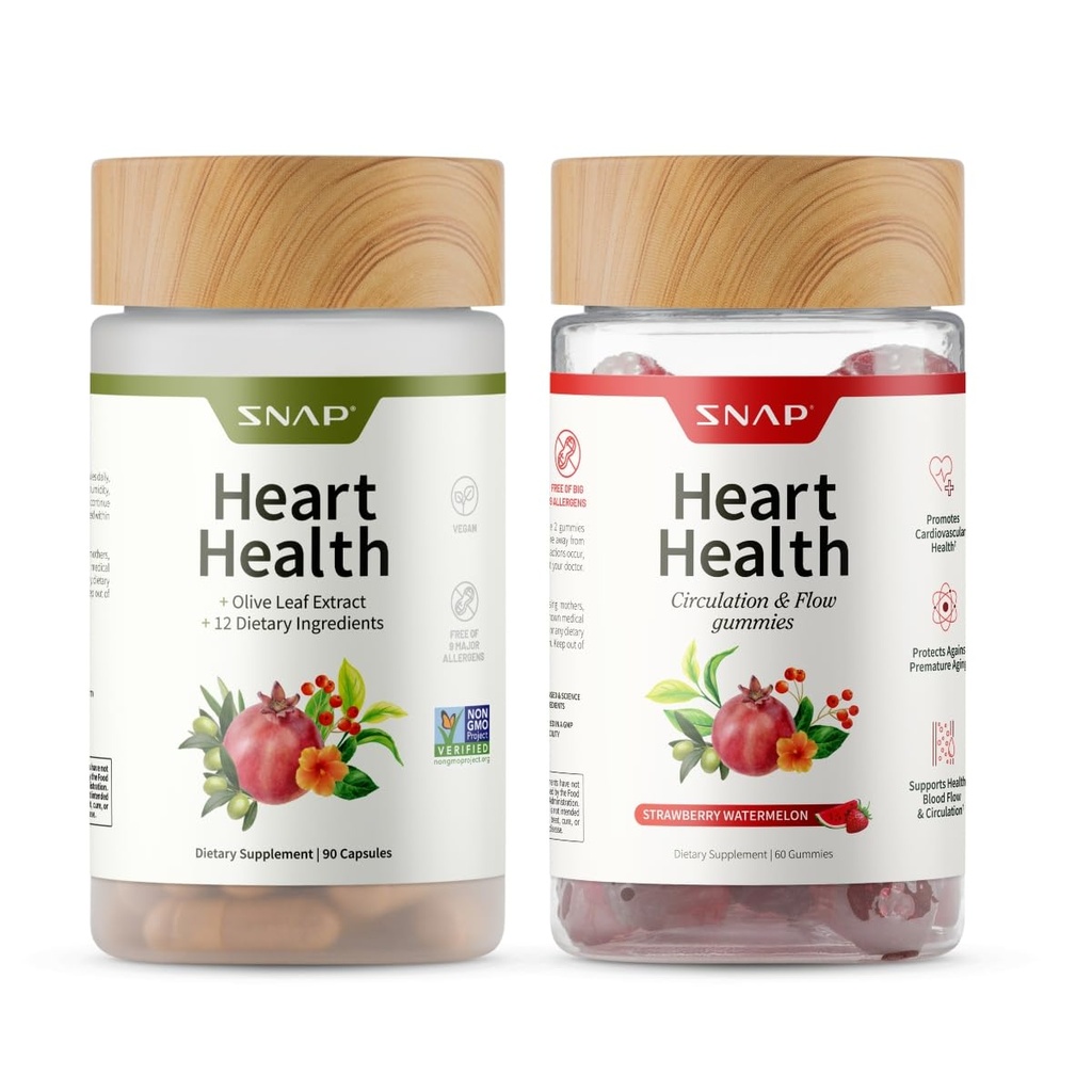 Snap Supplements Heart Health Bundle: CoQ10, Organic Beet Root, Hawthorn Berry, Turmeric & Odorless Garlic Capsules + Sugar-Free Gummies, 90 Caps & 60 Gummies (Packaging May Vary)