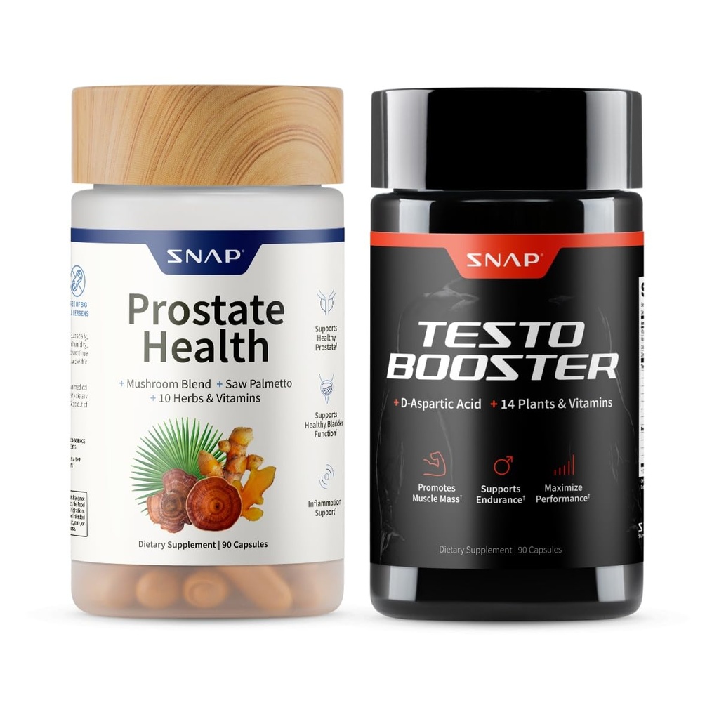 Snap Supplements Prostate Health Support Supplement Bundle with Testo Booster, 90 Capsules Each