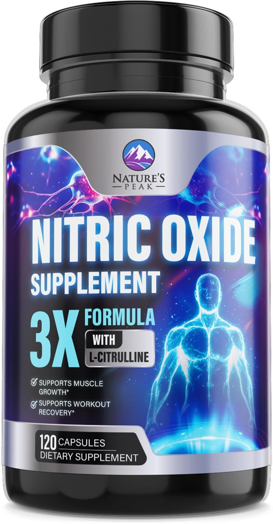 Extra Strength Nitric Oxide Booster - 3X Strength L-Arginine, Citrulline, & Beta Alanine - Premium Nitric Booster Natural Energy, Muscle & Heart Support, Bottled in USA for Men & Women - 120 Capsules