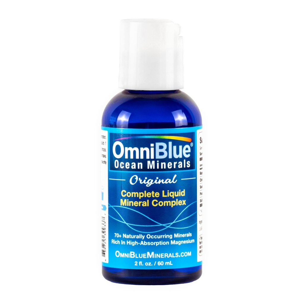 OmniBlue Ocean Minerals - 70+ Trace Minerals & Liquid Magnesium - Potassium, Chloride- Low Sodium - Natural Support for Sleep, Digestion, Regularity, Hydration & Electrolyte Balance (2 oz)