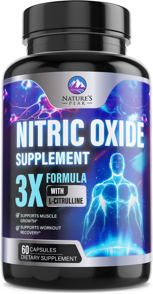Extra Strength Nitric Oxide Booster - 3X Strength L-Arginine, Citrulline, & Beta Alanine - Premium Nitric Booster Natural Energy, Muscle & Heart Support, Bottled in USA for Men & Women - 60 Capsules