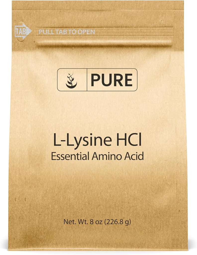 Ingredientes originales puros L-Lysine HCl (8 oz) Alpha Amino Acid, Non-GMO, Gluten-Free