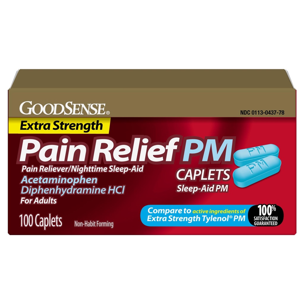 GoodSense Acetaminophen PM, Pain Reliever Plus Nighttime Sleep Aid, Extra Strength, 100 Count