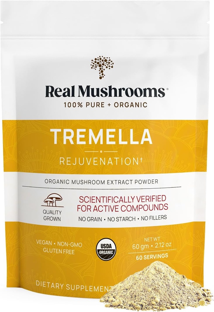 Reales Mushroom Tremella Mushroom Powder – Orgánica Tremella Extracto del Cuerpo de Frutas – para la rutina de bienestar diario – Vegan, No GMO, No Filleres – 60 Serviciones Mushroom Blend Suplementos