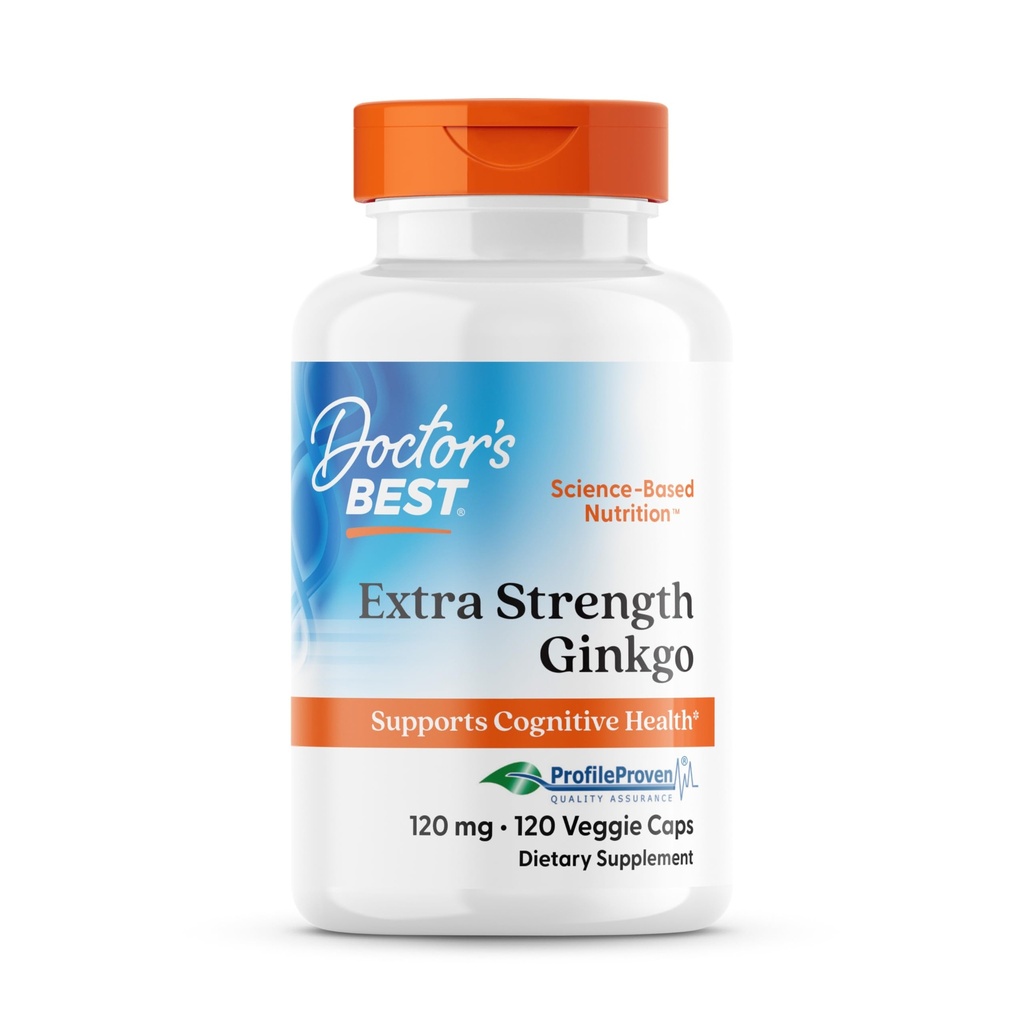 Doctor's Best Extra Strength Ginkgo Biloba Capsules 120 mg - Brain Supplement for Memory and Focus Support, Herbal Cognitive Health Support- 120 Count (Pack of 1)