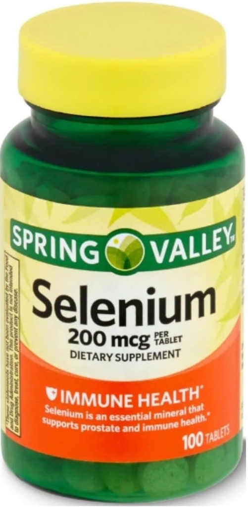 Spring Valley Selenium 200 mcg, 100 Count + VSL Home Sticker.