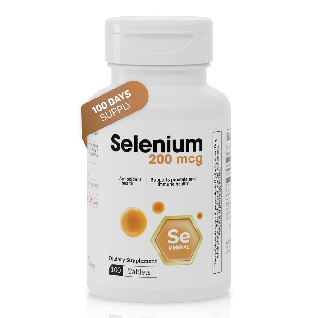 Selenium 200mcg – Selenium Supplement Tablets from Yeast – 100 Count – Non-GMO