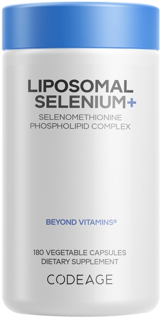 Codeage Selenium 200 mcg Supplement, 6-Month Supply, Immune Support, Mineral Cofactor Selenomethionine, Phospholipids, Vegan, Liposomal Delivery, 180 Capsules
