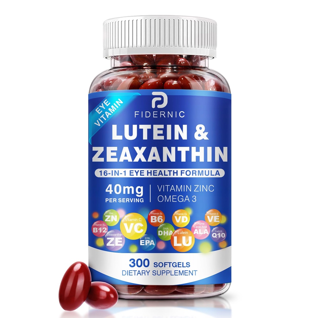 Lutein and Zeaxanthin Supplement - AREDS 2 Plus+ Eye Vitamins, 40 mg Lutein & 8 mg Zeaxanthin with Vitamins C, E, Zinc, Omega-3 & CoQ10 for Blue Light Protection, Eye Health Support - 300 Softgels