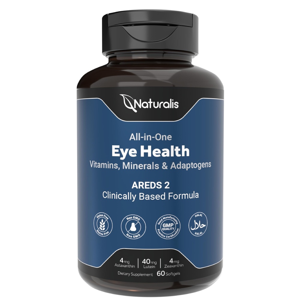 Naturalis Areds2 Clinically Based Eye Supplement | Lutein, Zeaxanthin, Astaxanthin, Bilberry, Blueberry, Cranberry & Grape Seed Adaptogen Blend | 60 Vision Essential Softgels