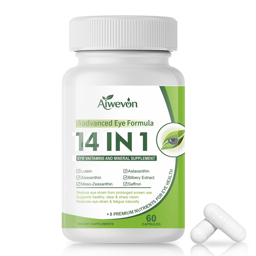 14 in 1 Eye Vitamins Supplement for Vision & Eye Health – Lutein and Zeaxanthin Macular Support Formula for Clear Vision – Eye Supplements for Adults & Seniors, 60 Capsules