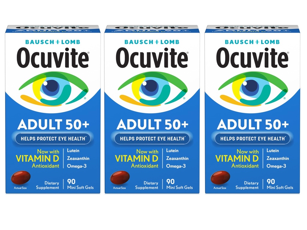 Ocuvite Adult 50+ Eye Vitamins and Mineral Supplements with Lutein, Zeaxanthin and Omega-3, 90 Soft Gels (Pack of 3)