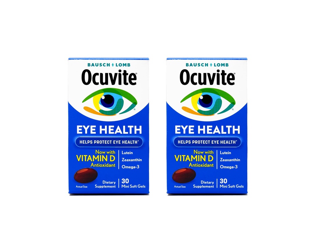 Ocuvite Eye Health Supplement with Vitamin D, Mini Softgels, 30 Count (Pack of 2)