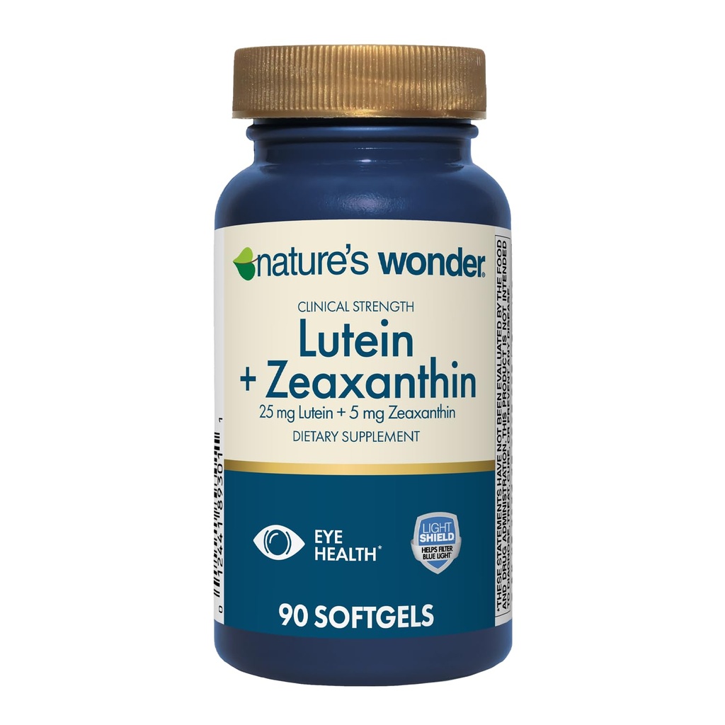 Nature's Wonder Clinical Strength Lutein 25 mg with Zeaxanthin 5 mg softgels for Adults, Supports Vision & Eye Health, Gluten Free, No Artificial Colors 90 Days Supply