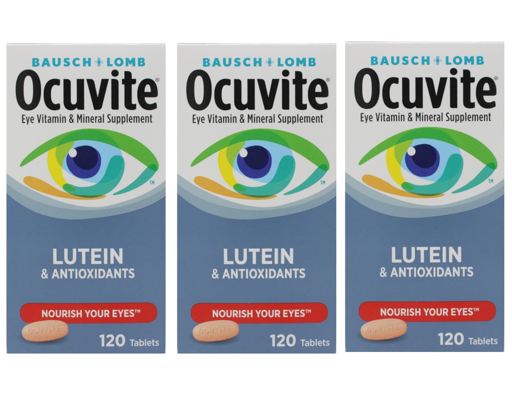 Bausch + Lomb Ocuvite Vitamin & Mineral Supplement Tablets with Lutein, 120 Count Bottle (Pack of 3)