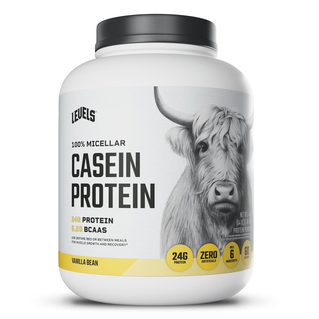 Levels 100% Micellar Casein Protein, Hormone Free, Vanilla Bean, 4LB