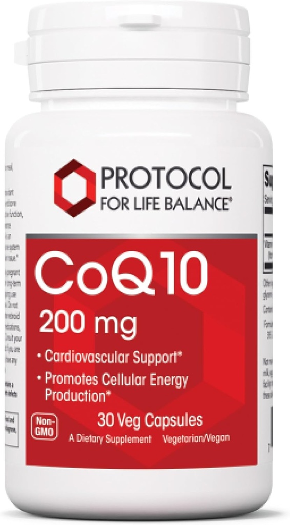 Protocolo CoQ10 200 mg - para la salud cardíaca* - Suplementos cardíacos para hombres y mujeres* - Vegan " No GMO - 30 cápsulas de taza