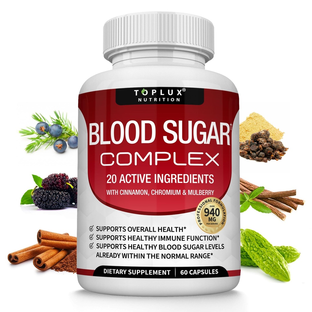 Blood Sugar Complex Supplement - Supports Healthy Blood Sugar Levels Already Within Normal Range All Natural with Cinnamon, Bitter Melon, Chromium, Mulberry, Alpha Lipoic Acid, Non-GMO, 60 Capsules