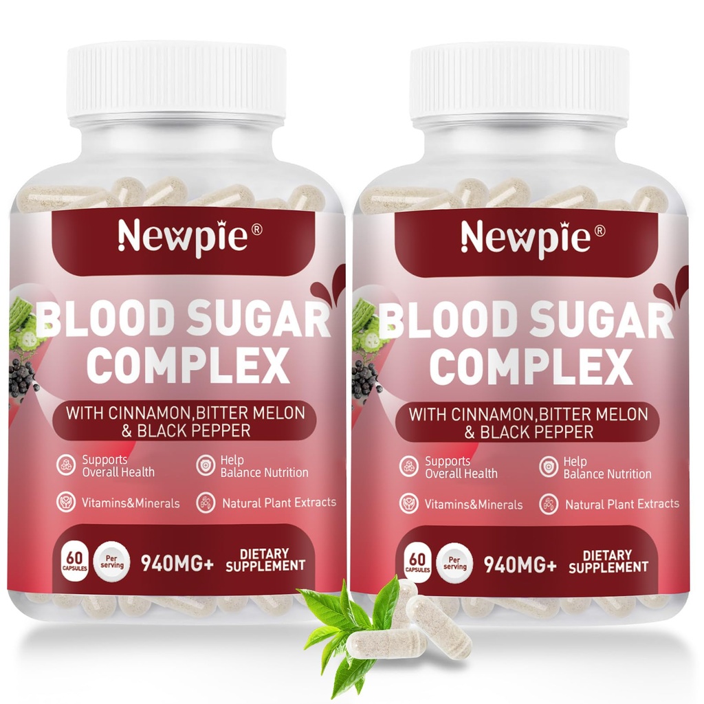 Blood Sugar Complex Supplement – Natural with 20 Active Herbs and Vitamins, Including Cinnamon, Bitter Melon, Black Pepper, Licorice, Vegan, Non-GMO, Gluten-Free, 120 Capsules
