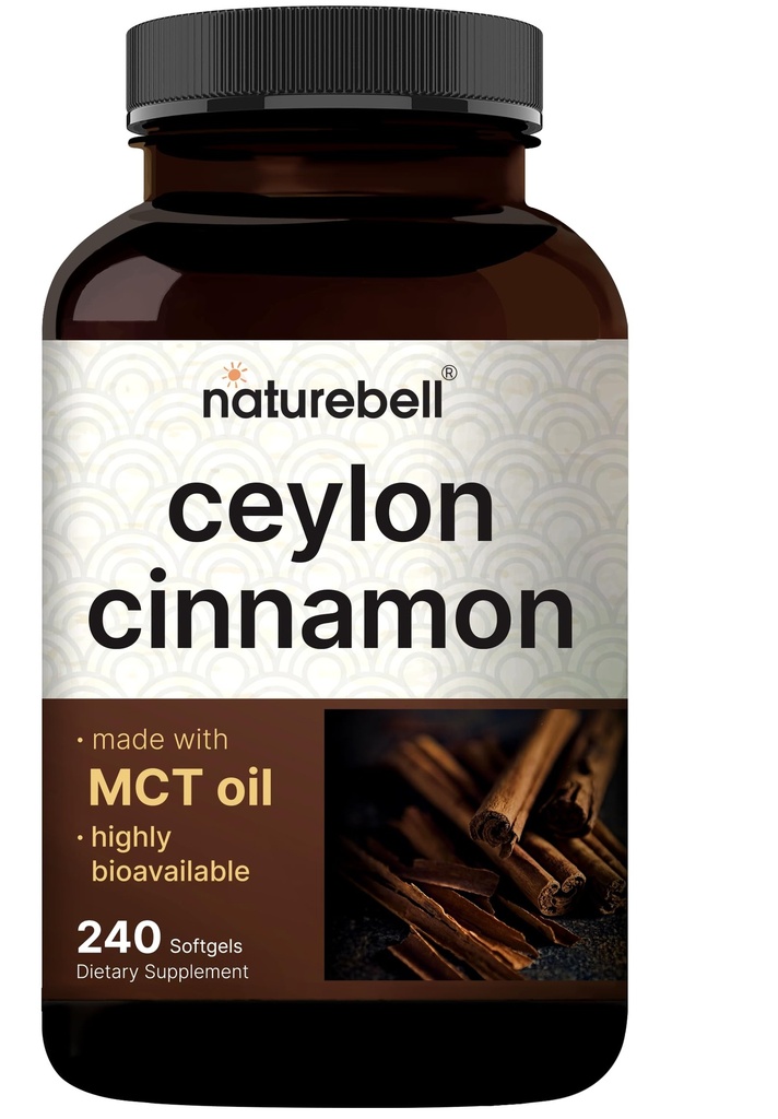 NatureBell Ceylon Cinnamon, 240 Softgels – Ceylon Cinnamon Extract – Made with MCT Oil – Non-GMO, cGMP Manufactured