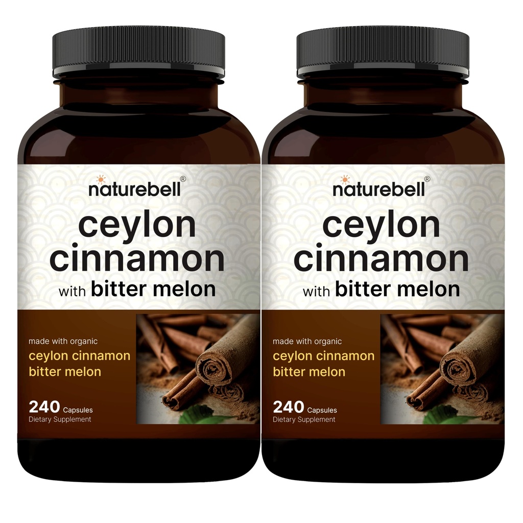 NatureBell 2 Pack Ceylon Cinnamon with Bitter Melon, 240 Capsules | Made with Organic Sri Lanka Ceylon Cinnamon and Organic Bitter Melon | Non-GMO, cGMP Certified