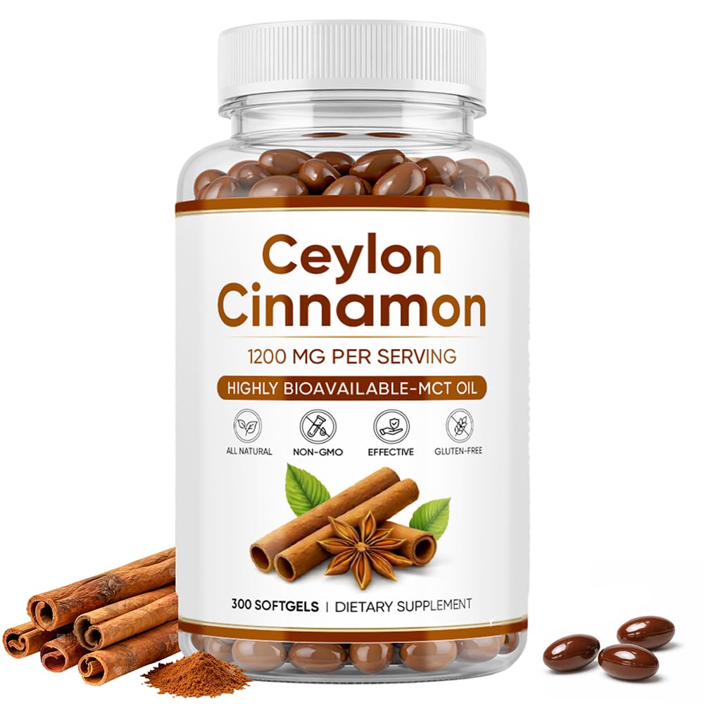 Ceylon Cinnamon1200mg Extract Supplement– Energy Heart & Metabolism Support for Men & Women – Vegan, Gluten-Free & Non-GMO – 300 Softgels
