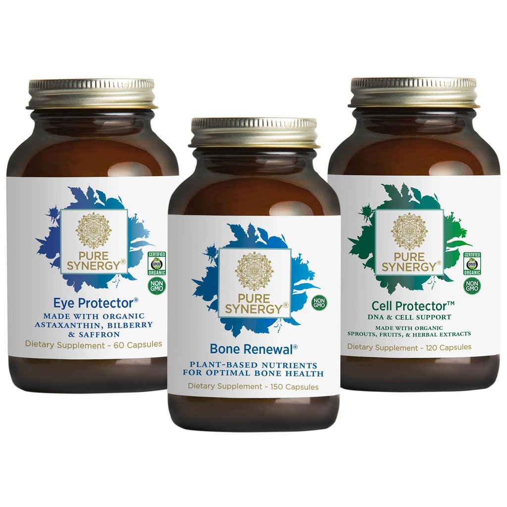 PURE SYNERGY Vibrant Aging Bundle | for Bone Health with Calcium, Magnesium, and K2 | for Eye Health with Astaxanthin | Cellular Support Supplement with Selenium | Non-GMO and Vegan