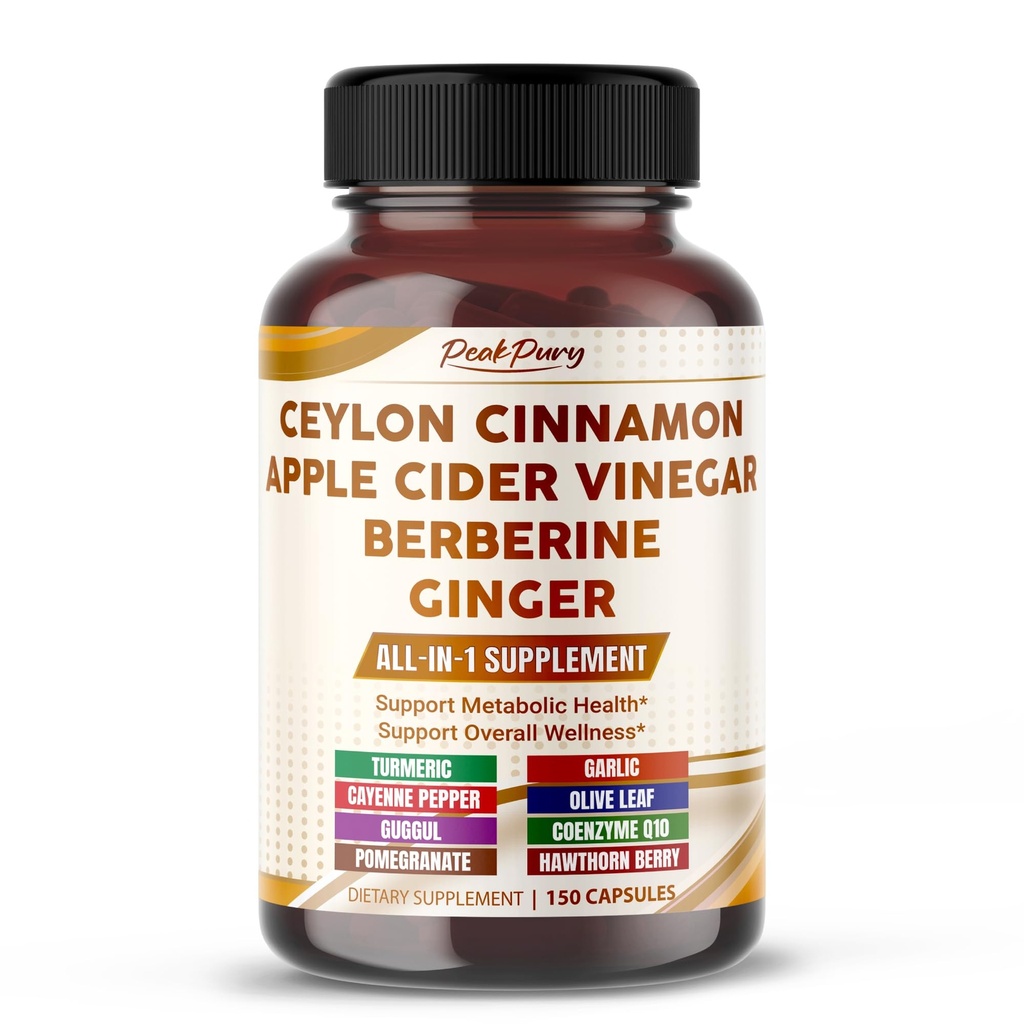 Ultra All-in-1 Ceylon Cinnamon, Apple Cider Vinegar, Berberine & Ginger – Supports Metabolic Balance & Heart Wellness – 150 Capsules