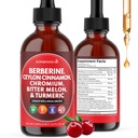 Berberine with Ceylon Cinnamon Supplement Liquid Drops + Bitter Melon Extract, Glucomannan, Gymnema, Chromium, Turmeric, Organic Panax Ginseng, Moringa 2oz