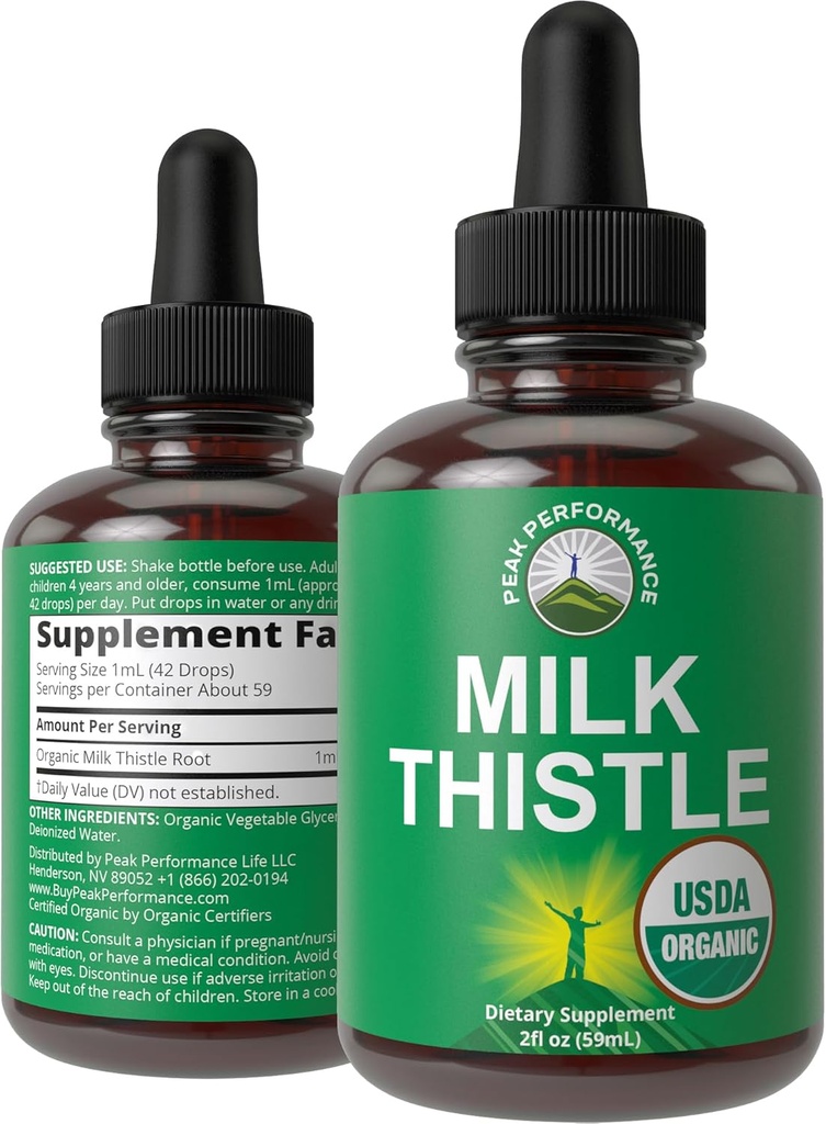 USDA Organic Milk Thistle Extract Vegan Liquid Drops. Liver Detox Herbal Suplemento. Cero Azúcar, Grande para la Digestión y Un Limpiador. Suplementos pura de leche orgánica para mujeres y hombres