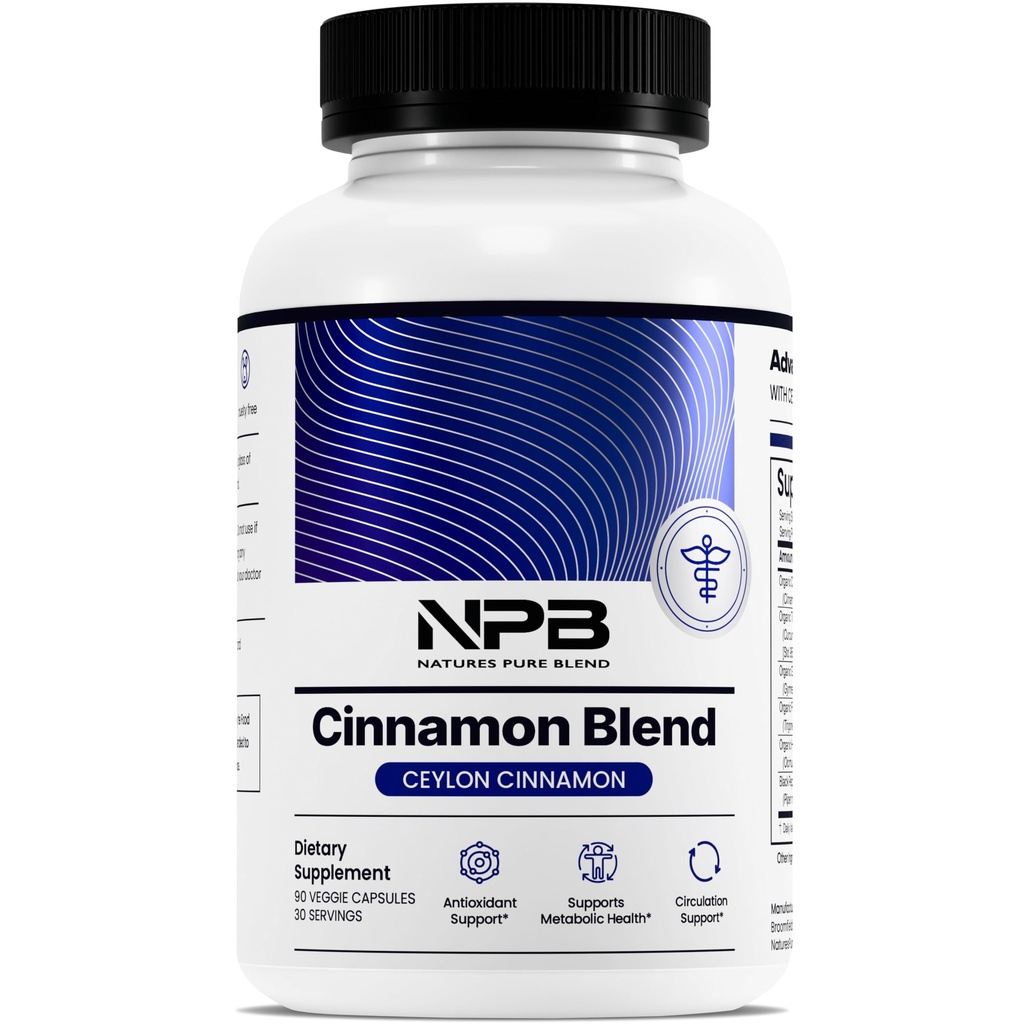 Nature's Pure Blend Ceylon Cinnamon Capsules with Turmeric Curcumin Supplement – Cinnamon Extract for Cell Support – Organic Turmeric Supplement, Herbal Support for Women & Men (2,225mg, 90 Caps)
