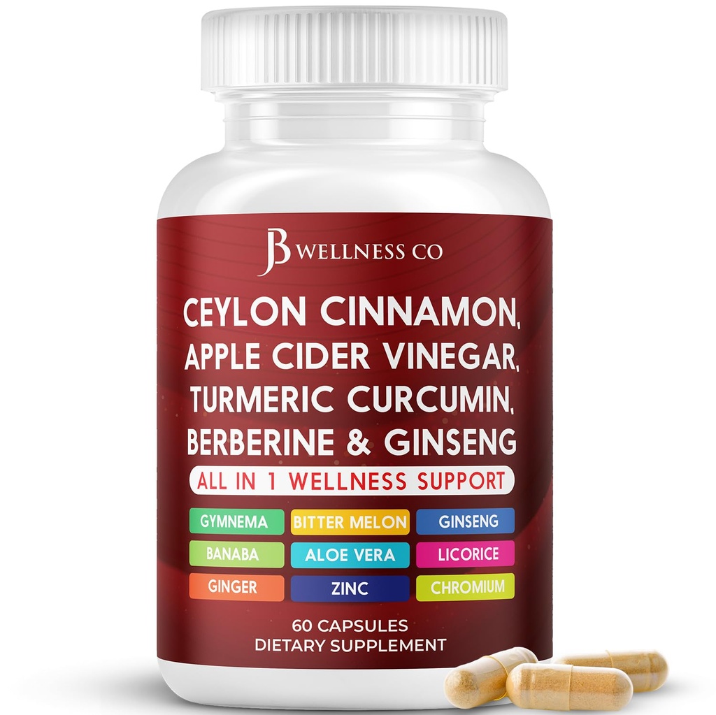 Ceylon Cinnamon, Turmeric, ACV, Ginseng, Aloe Vera, Berberine Plus Banaba, Ginger Root - 60 Capsules