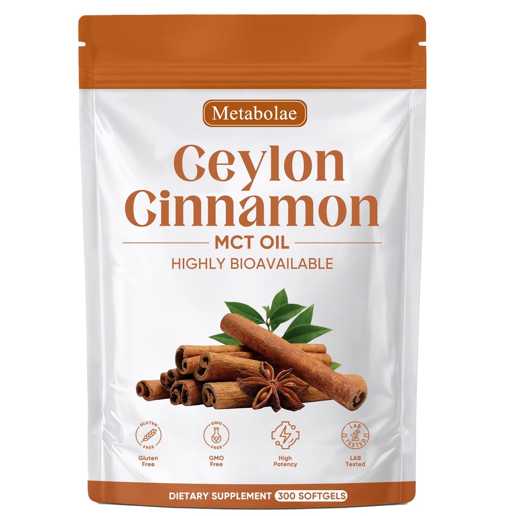 Metabolae Ceylon Cinnamon SoftGels with MCT Oil, Highly Bioavailable Herbal Extract, Non-GMO, Gluten Free - 300 Softgels (1pcs)