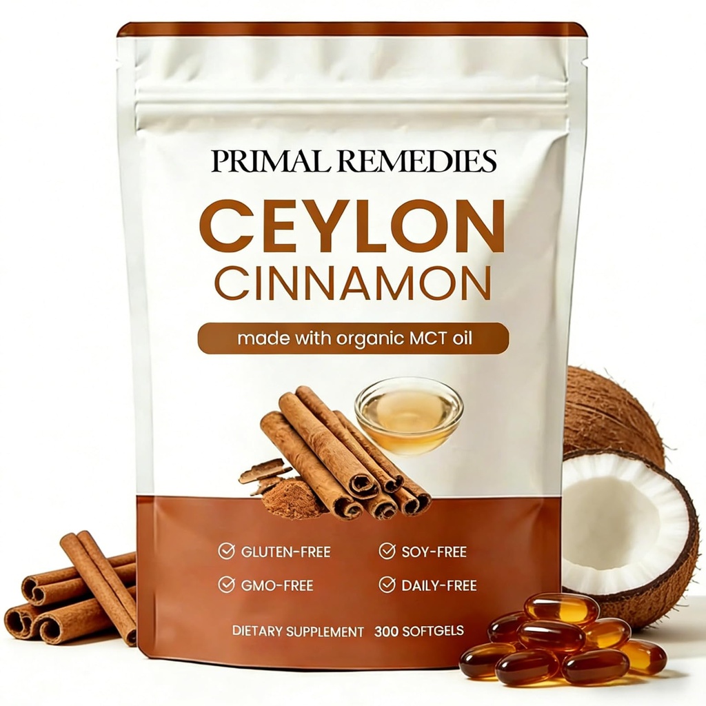 Ceylon Cinnamon Made with MCT Oil – 300 Softgels, Primal Remedies Ceylon Cinnamon Capsules, Non-GMO & Gluten Free (1 PCS)