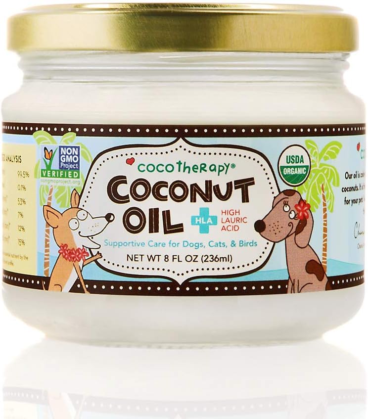 CocoTherapy Organic Virgin Coconut Oil, 8 Ounces, Natural Supplement for Dog Skin Coat Digestion and Immunity