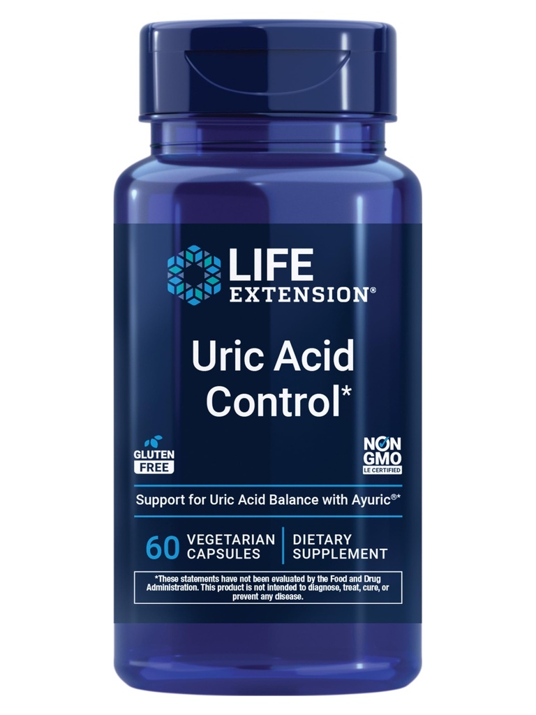 Life Extension Uric Acid Control, Promotes Healthy uric Acid Balance, Joint Health, discomfort Relief, Gluten Free, Non-GMO, Vegetarian, 60 Capsules