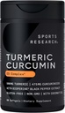 Investigación Deportiva Curcumina Turmérica Complejo C3 500 mg, Aceite de Pepper Negro mejorado y de coco orgánico para una mejor absorción; No GMO y Gluten libre - Curcuminoides de 95% estandarizados (60 Conde Softgels)