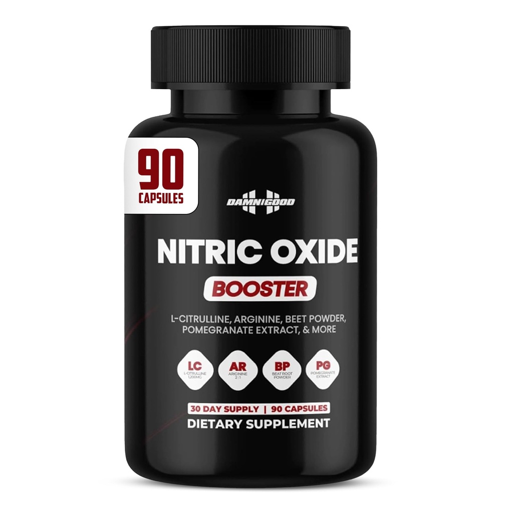 DAMN GOOD The Hodge Twins Nitric Oxide Booster – Beet Root Nitric Oxide & Arginine Citrulline Supplement, Pomegranate Blend for Workout Drive, Endurance Support & Pump Power - 90 Capsules