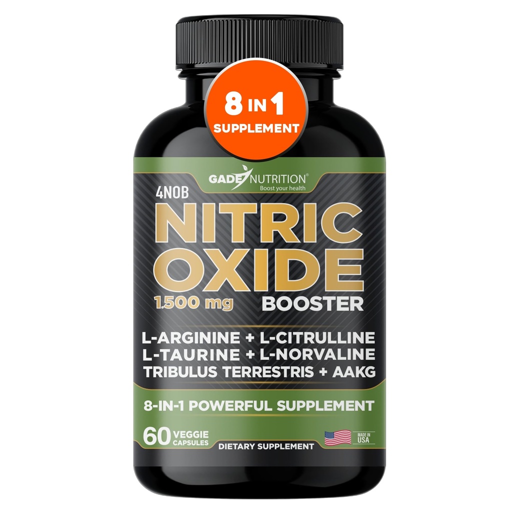 Gade Nutrition Nitric Oxide Supplement L Arginine Capsules – Energy, Endurance & Performance - Pre Workout - Muscle Builder - with All Essential Amino Acid and Maca Root