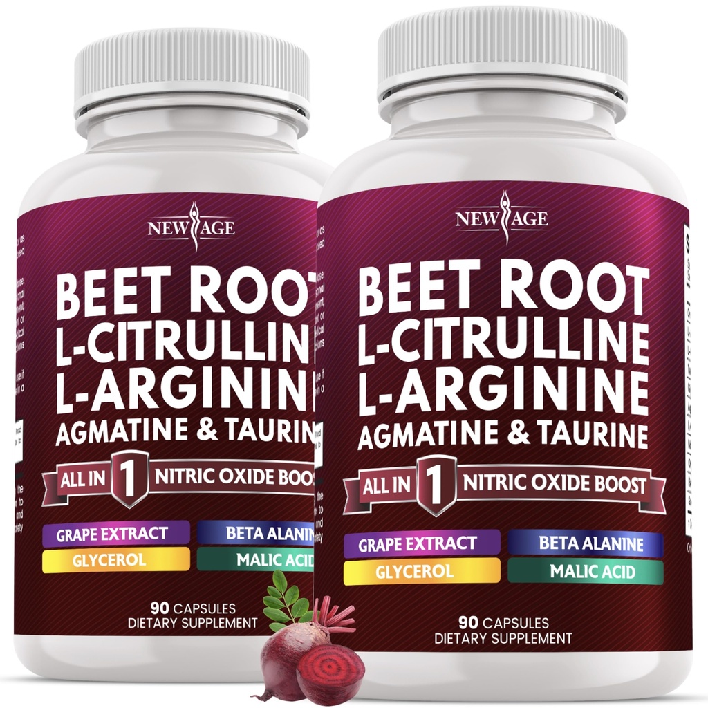 NEW AGE Beet Root Capsules - L Arginine, L Citrulline, Nitric Oxide, Beetroot Powder, Arginine, Citrulline Supplement – 180 Vegan Capsules