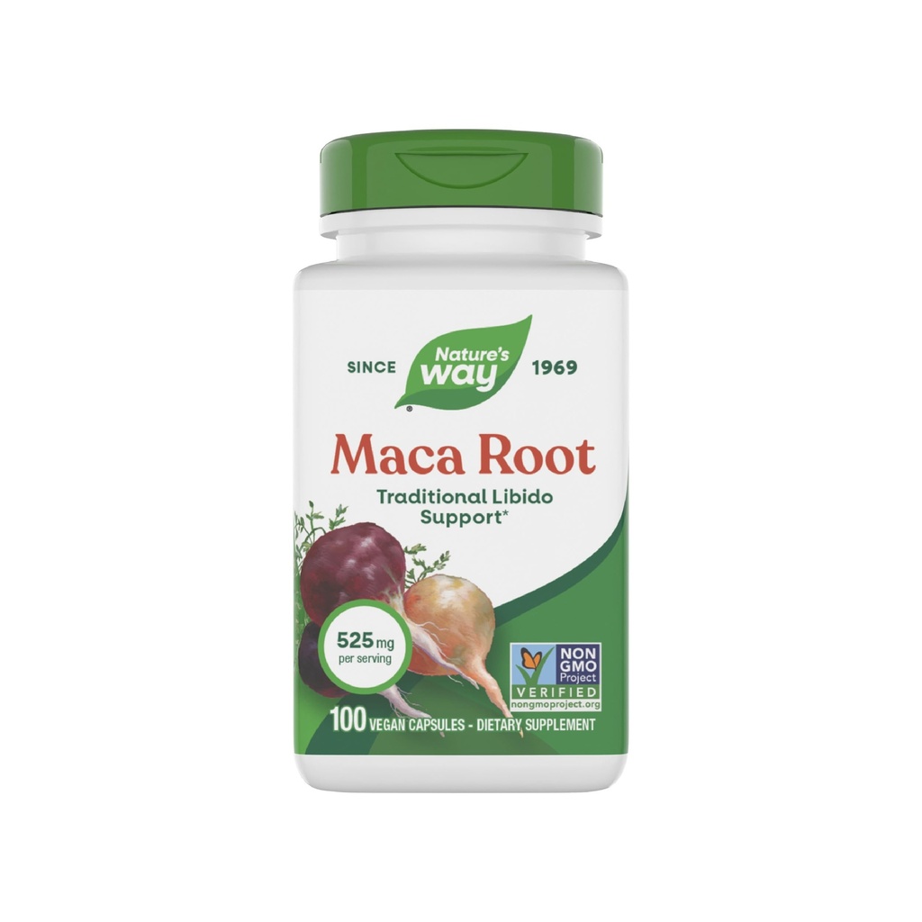 Nature's Way Maca Root, Traditional Libido Support*, 525 mg per Serving, Non-GMO Project Verified, 100 Vegan Capsules (Packaging May Vary)