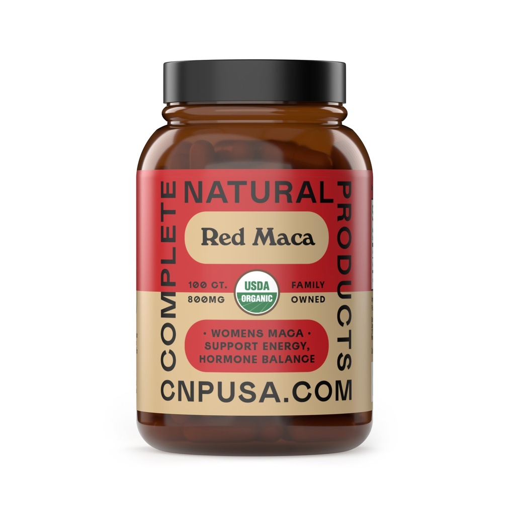 Organic Red Maca Root Capsules 800mg - Gelatinized Red Maca Powder Supplement, Plant Based Vegetarian Pills, Non GMO Clean Formula, 100 Count Glass Bottle, Made in USA Certified Organic Supplement