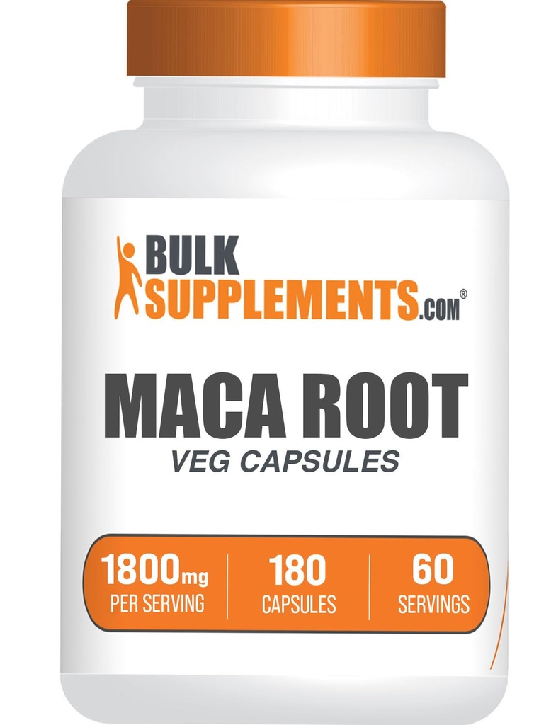 BulkSupplements.com Maca Root Capsules - Maca Supplement, Herbal Supplement, Superfood Supplement - Vegan & Gluten Free, 3 Veg Capsules per Serving, 180 Count (Pack of 1)