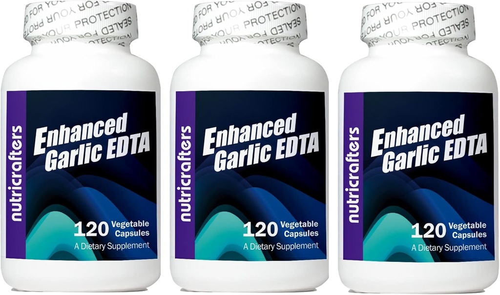 Ajo mejorado EDTA 120 cápsulas - 3 Pack - 1000mg High Potency Calcium Disodium EDTA Fórmula - No Magnesium Sterate o Aluminum Containing Zeolite - 1.000 mg por día -3 Botellas de 120 cápsulas